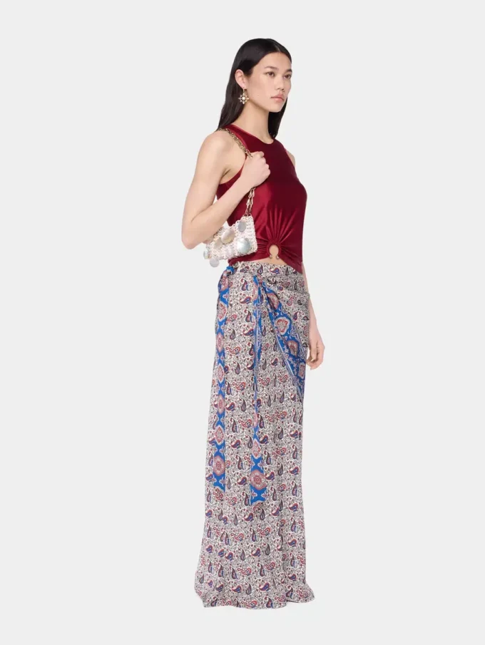 Baskılı saten uzun etek