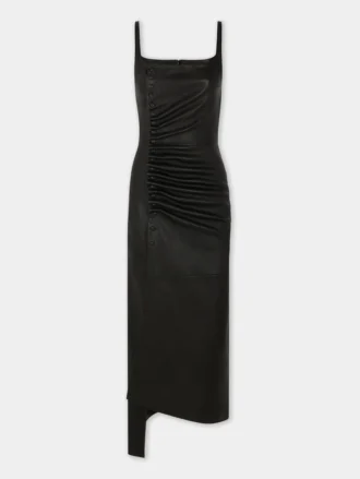 Deri drape midi elbise