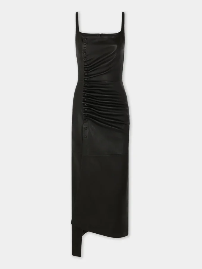 Deri drape midi elbise