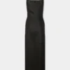 Deri drape midi elbise