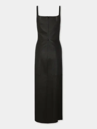 Deri drape midi elbise