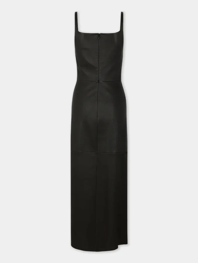 Deri drape midi elbise