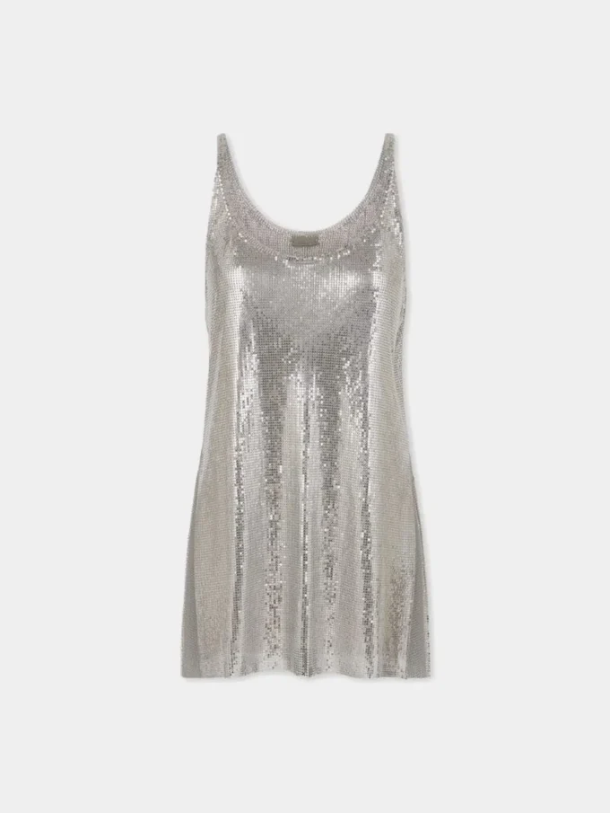 Gümüş renkli file tank top