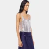 Gümüş renkli file tank top