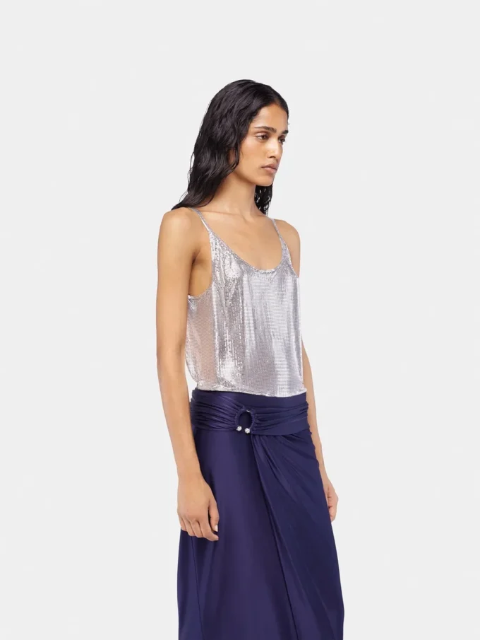 Gümüş renkli file tank top