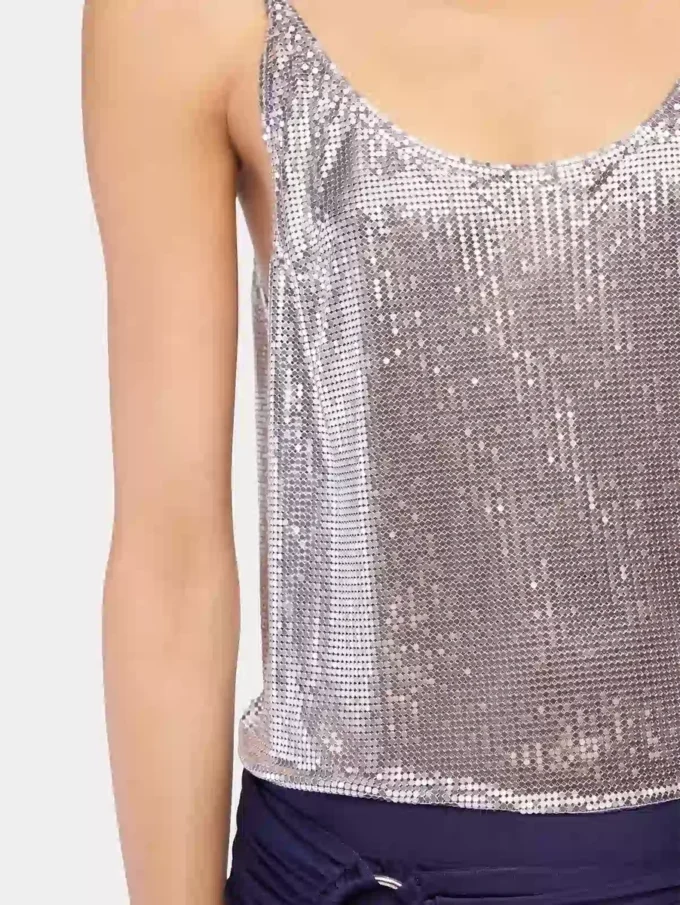 Gümüş renkli file tank top