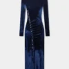 Kadife drape midi elbise