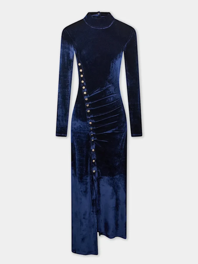 Kadife drape midi elbise