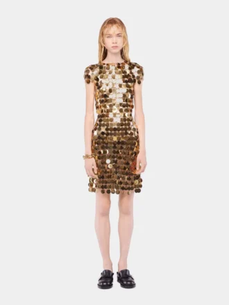 İkonik altın Sparkle disk elbise