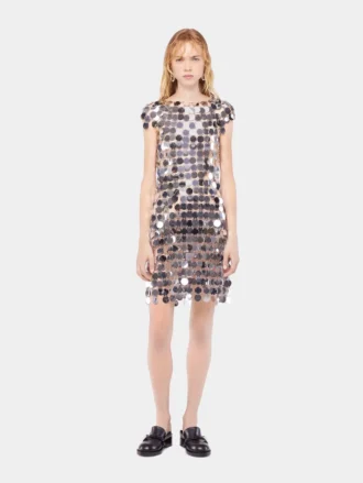 İkonik gümüş Sparkle disk elbise