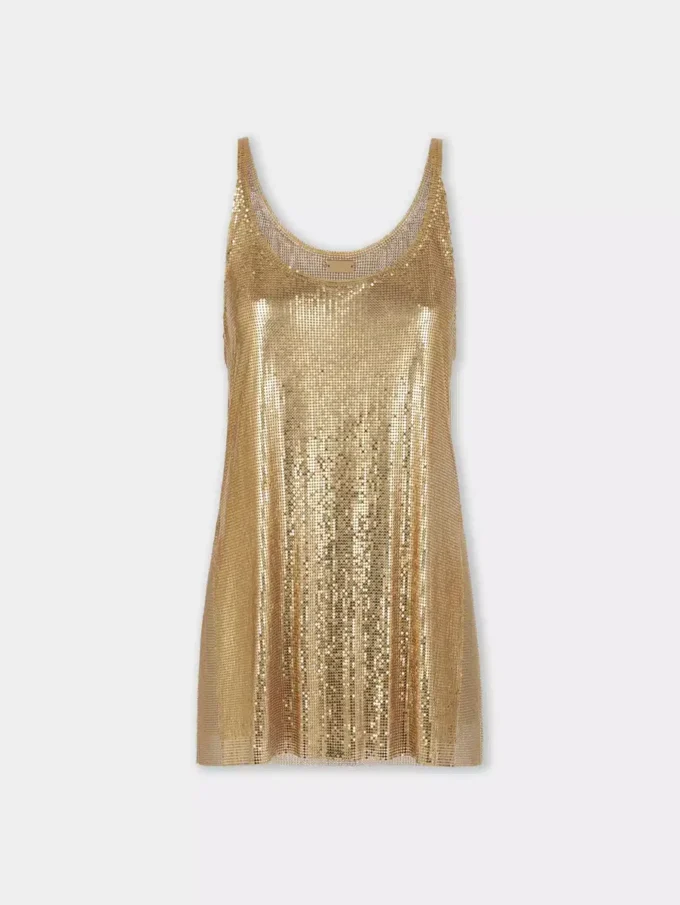 Mesh kumaştan altın renkli tank top