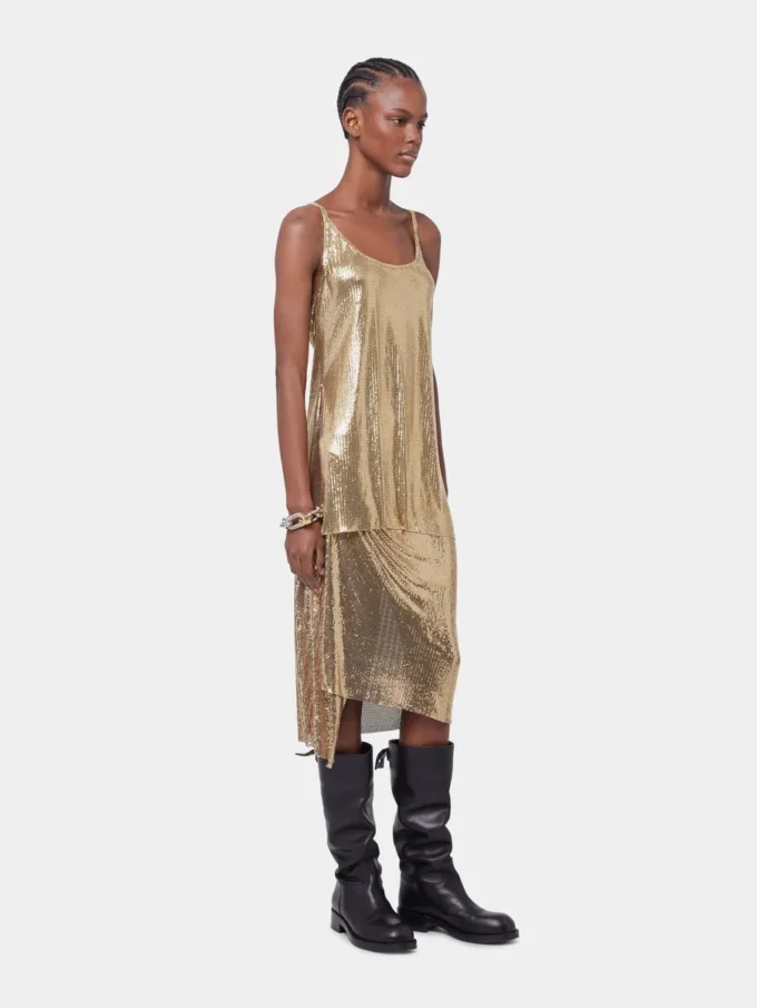 Mesh kumaştan altın renkli tank top
