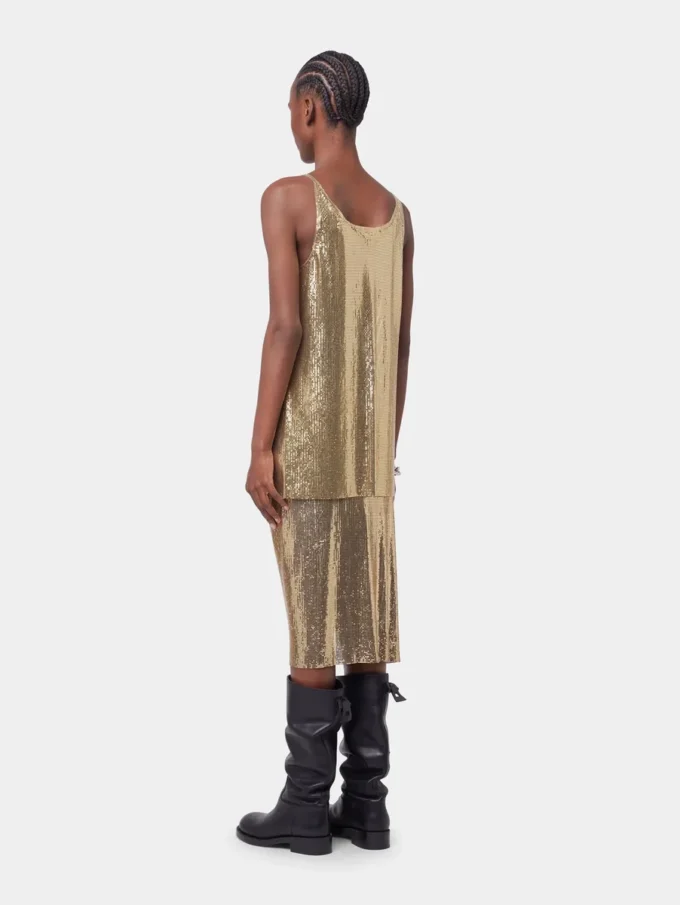 Mesh kumaştan altın renkli tank top