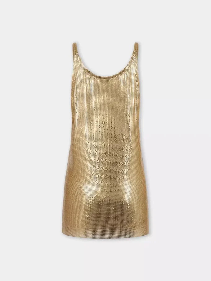 Mesh kumaştan altın renkli tank top