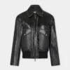 Siyah deri aviator bluzon ceket